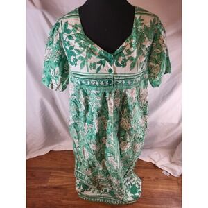 Vintage Loungees Size Large Green Floral Maxi Mumu Lounge Dress